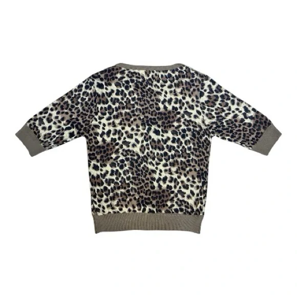 Bettie Page by Tatyana Brown & Tan Retro Leopard Print Crop Sleeve Cardigan XL - Picture 3 of 8